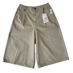 Gap Pleated High Rise Wide Leg Shorts Bermuda‎ Khaki Preppy Size 18 Petite